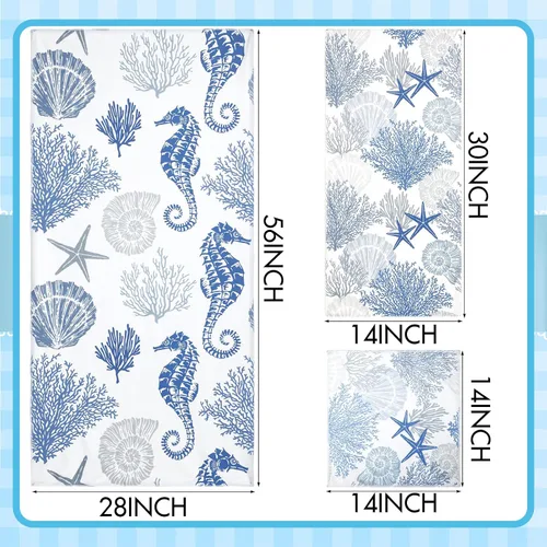 Vista 5 de VitalCozy Juego de 6 toallas de mano de playa para baño, diseño de conchas costeras, estrellas de mar náuticas, toallas de baño para cocina, baño