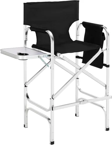 Vista 12 de mefeir Silla de Director de 30" Plegable Negra con Mesa Lateral y Bolsa de Almacenamiento, Altura de Barra Portátil para Artista de Maquillaje