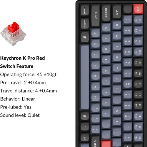 Vista 4 de Keychron K2 Pro Teclado mecánico RGB inalámbrico y con cable con interruptor rojo K Pro intercambiable en caliente macro programable QMKVIA 75