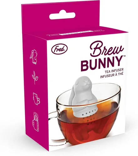 Vista 3 de Genuine Fred, BREW BUNNY, infusor de té reutilizable de silicona con forma de conejo, gris, divertido regalo para amantes del té, ingenioso gadget