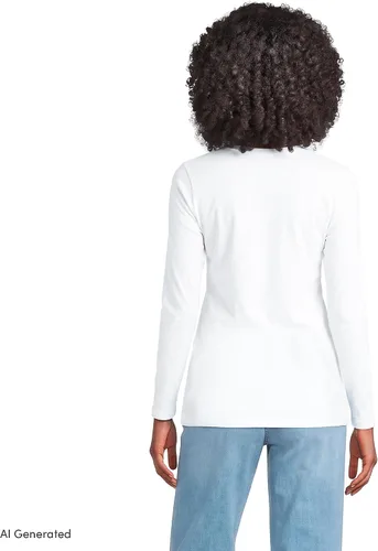 Vista 2 de Lands' End - Camiseta de manga larga, cuello redondo y holgada de algodón Supima cultivado en EE. UU. para mujer Blanco