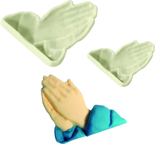 Vista 9 de JEM PopIt - Molde para decoración de pasteles, manos rezando, tamaño pequeño y grande, color blanco