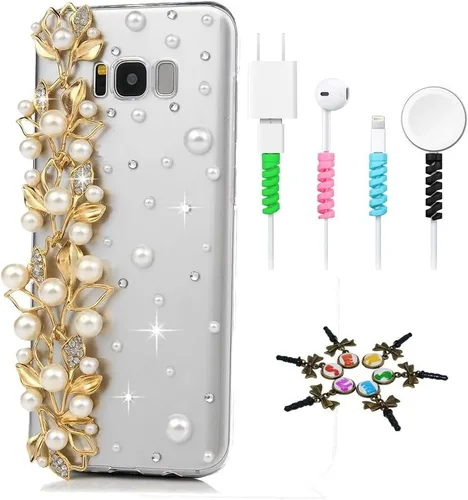 Vista 8 de Sparkle Funda compatible con Samsung Galaxy J2 Prime – Elegante funda 3D hecha a mano con diseño floral de mariposas y flores con protector de cable