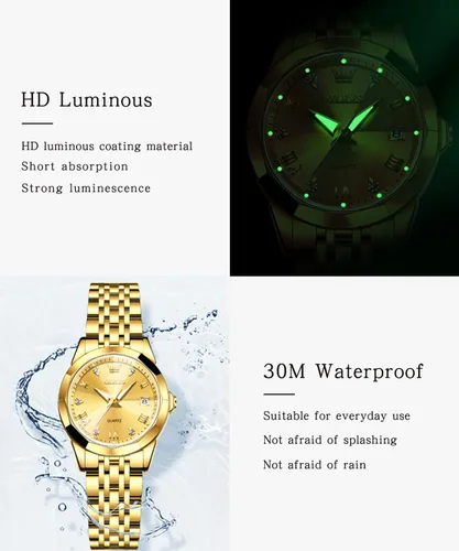 Vista 6 de OLEVS Reloj de pulsera para mujer, elegante, con diamantes, analógico, de cuarzo, de dos tonos, de acero inoxidable, impermeable, luminoso, regalo