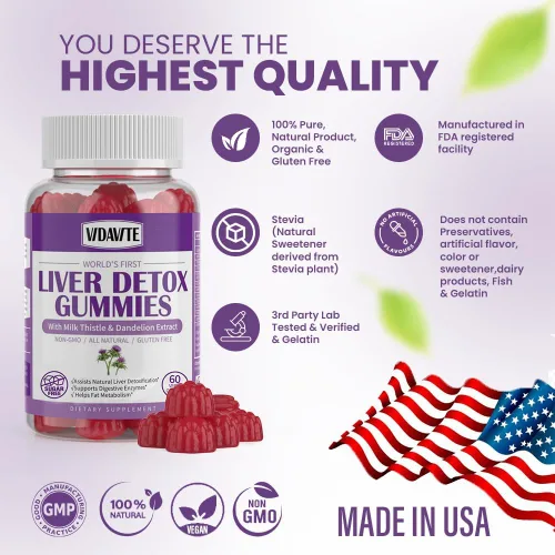 Vista 4 de VIDAVITE Liver Cleanse - Gomitas de desintoxicación y reparación, sin azúcar, fabricadas en Estados Unidos, suplemento de cardo mariano de 1500 mg
