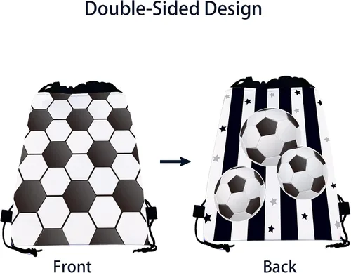 Vista 3 de CC HOME Paquete de 12 bolsas con cordón de fútbol, bolsas de recuerdo de fiesta de fútbol para niños, decoraciones de bebé con temática de fútbol