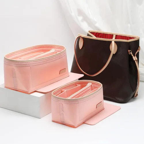 Vista 8 de KESOIL Inserto organizador de bolso para bolsos, Fit Speedy 30 Neverfull Felt Tote Insert con Base Shaper Zipper Bag en bolsa (rosa fieltro, grande)