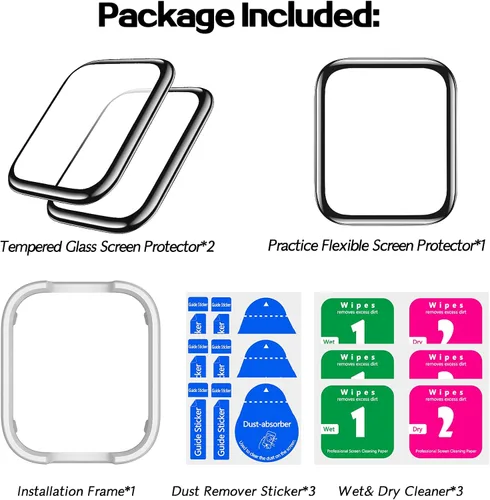 Vista 8 de geekboy [Paquete de 2] Protector de pantalla de vidrio templado para Apple Watch Series 6/SE/5/4, cubierta protectora de cobertura completa