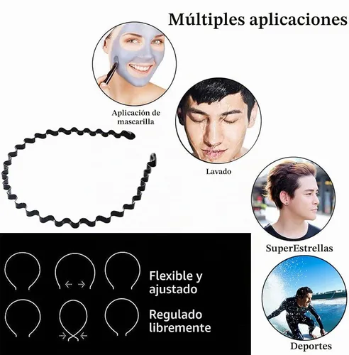 Vista 2 de Banda de metal para el cabello para hombres, diademas onduladas