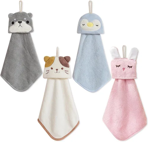 Vista 9 de PRATIQUE Paquete de 3 toallas de mano con diseño de gato, toallas de baño con lazo para colgar, toalla de mano para niños, animales, toalla de mano