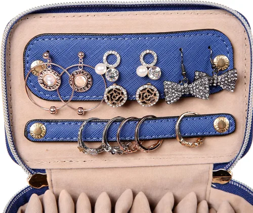 Vista 5 de Angelina's Palace Estuche organizador de joyas, regalos de dama de honor, bolsa de viaje, caja de cuero vegano para collar, aretes, pulsera