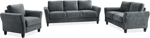 Vista 7 de Studio Living Watford - Sofá de 80.3 pulgadas, estilo tradicional, comodidad de bobina de bolsillo, patas negras, tela de microfibra, gris oscuro
