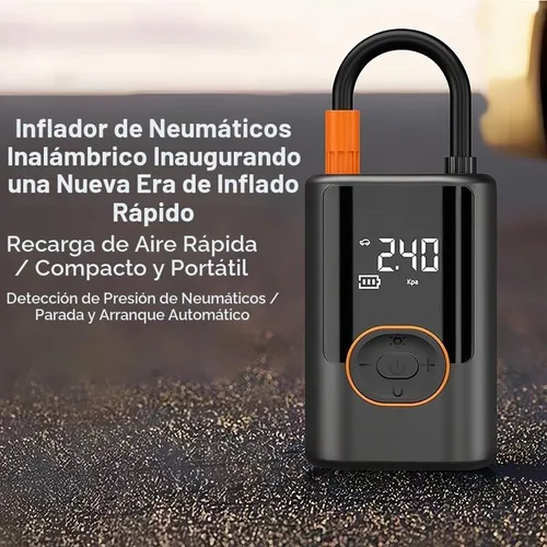 Vista 3 de Inflador de neumáticos portátil, compresor de aire inalámbrico, medidor de presión digital, 150 PSI, linterna LED, 4 modos preestablecidos