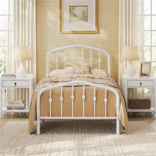 Vista 18 de Yaheetech - Base de cama metálica de tamaño individual con plataforma de cama de metal con cabecero y estribo de estilo victoriano/Fácil montaje/Sin