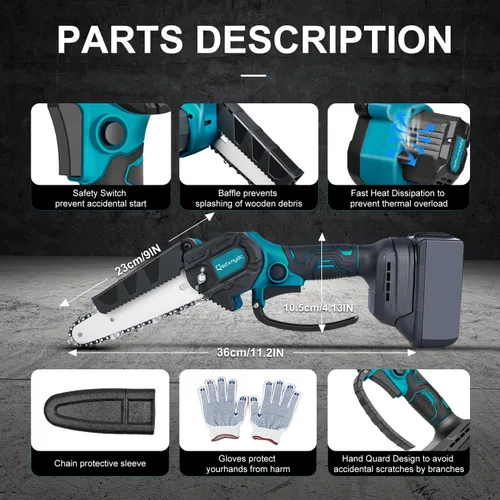 Vista 4 de Mini motosierra inalámbrica de 6 pulgadas para Makita 18V LXT (sin batería), sierra de cadena eléctrica portátil sin escobillas para Makita BL1850