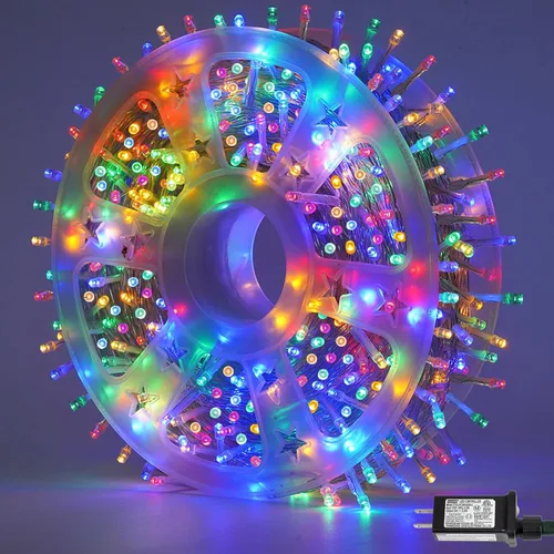 Vista 32 de QITONG Tira de luces rojas y verdes para exteriores, 165 pies, 500 luces LED de alambre transparente de Navidad para interiores, 8 modos de luz