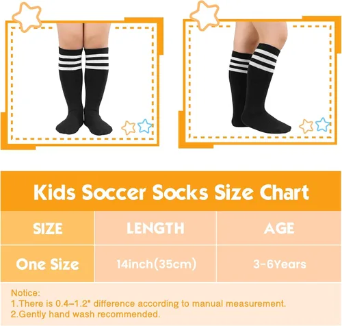 Vista 6 de American Trends Calcetines deportivos para niños y niñas, a rayas, hasta la rodilla, para fútbol, béisbol, sóftbol, para niñas pequeñas