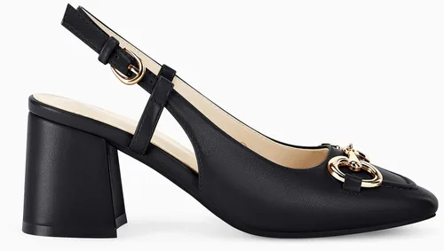 Vista 5 de Coutgo Sandalias de tacón grueso con hebilla de metal para mujer, con punta cuadrada, zapatos de trabajo para vestido de fiesta