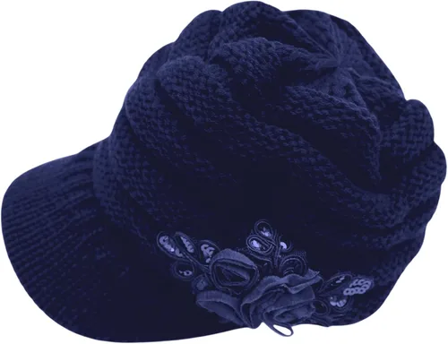 Vista 49 de C-US - Gorro de punto cálido para mujer, con visera de ganchillo con acento de flores