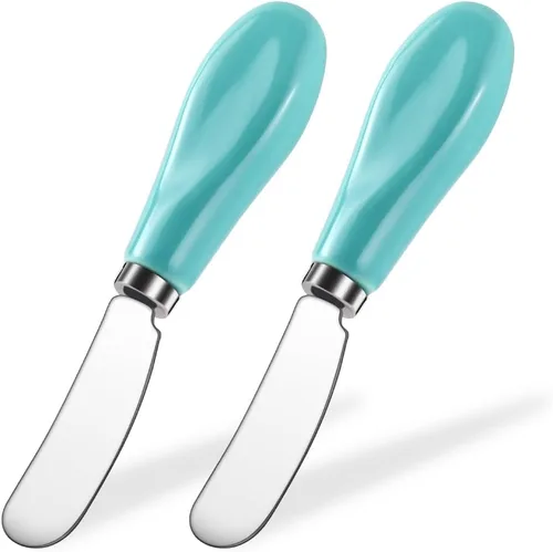 Vista 12 de AISBUGUR Paquete de 2 cuchillos esparcidores de mantequilla de acero inoxidable, cuchillo de mantequilla con mango de porcelana blanca, cuchillos