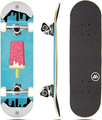 Vista 12 de Magneto Complete Skateboard 6-Layer Canadian Maple Double Kick Concave Deck Beginners, and Teens Astronaut