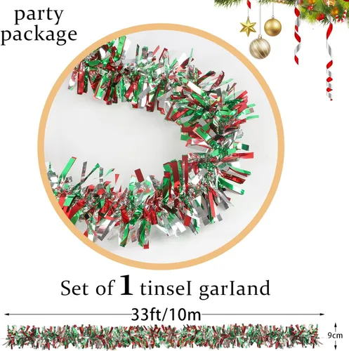Vista 3 de CCINEE Guirnalda de oropel de Navidad de 32.8 pies, guirnalda metálica de oropel trenzado, decoración colgante brillante para suministros de fiesta