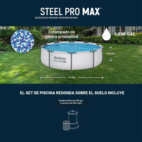 Vista 3 de Piscina Bestway Steel Pro sobre suelo, Azul