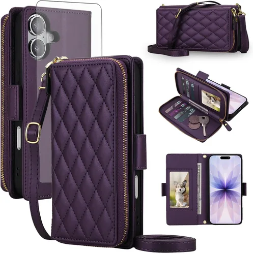 Vista 17 de Asuwish Funda compatible con iPhone 6/6s/7/8/SE 2020 2022 con cremallera y bloqueo RFID, protector de pantalla, correa cruzada i6 i7 i8 7s 8s SE2020