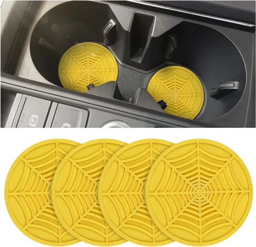 Vista 7 de BESULEN Portavasos para Automóvil, Paquete de 4 Alfombrillas Antideslizantes de PVC con Telaraña para Bebidas, Inserto Universal de 2.75 Pulgadas