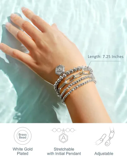 Vista 4 de doubgood - Pulseras de cuentas de oro para mujer, juego de pulseras apilables de oro para mujeres y hombres, pulsera de cuentas elásticas chapada