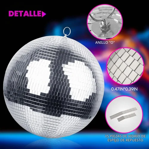 Vista 6 de Faeshoo - Bola de espejo de discoteca grande de 16 pulgadas para decoraciones de fiesta de discoteca, 1 bola de discoteca, 15 espejos de repuesto
