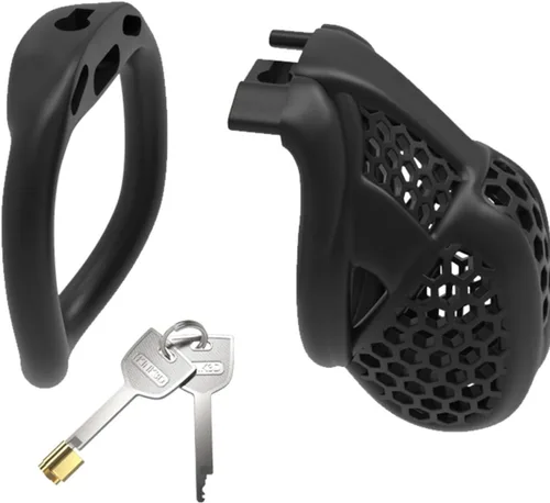 Vista 4 de Jaula protectora de panal integrada para hombre, ventilada y transpirable, color negro y rosa, 4 tamaños, USZA033 (negro, pequeño)