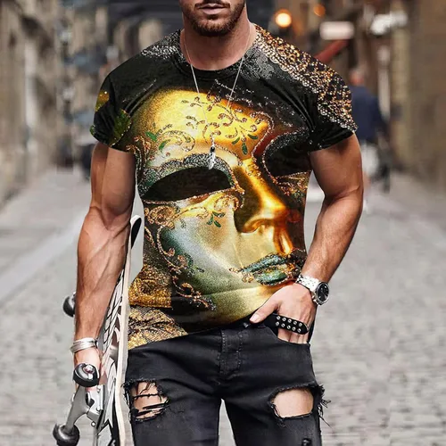 Vista 2 de Camisetas Carnaval Mardi Gras Hombre Camisetas estampadas Manga Corta Cuello Redondo Camisetas Divertidas Bonitas Fiesta