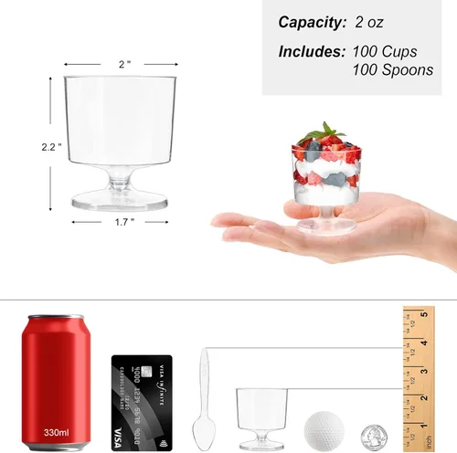 Vista 2 de Zezzxu Mini Copas de Postre de 2 oz con Cucharas, Paquete de 100 Copas Desechables para Aperitivos Copas de Mousse Copas Pequeñas de Plástico tipo