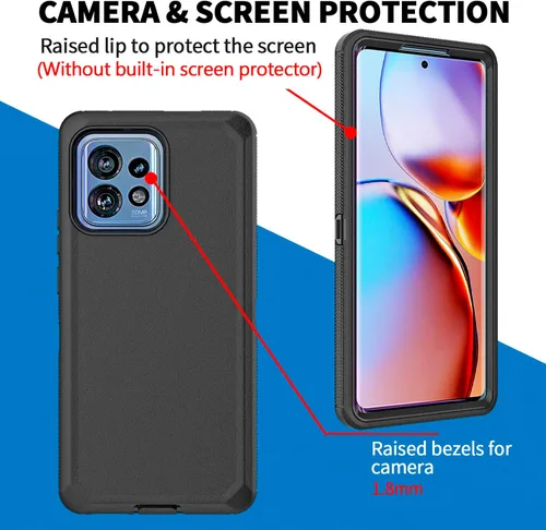 Vista 4 de Funda para Moto Motorola Edge Plus 2023/Edge 40 Pro, Defender - Funda protectora resistente a prueba de golpes, 3 en 1 (negro)
