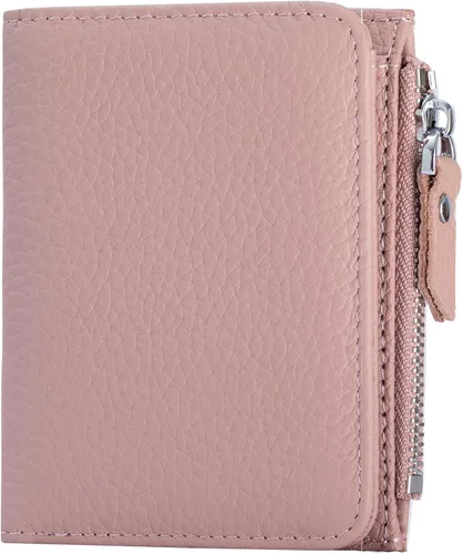 Vista 9 de Cartera pequeña de piel suave para mujer, con bloqueo RFID, con bolsillo con cremallera, billetera plegable, color negro