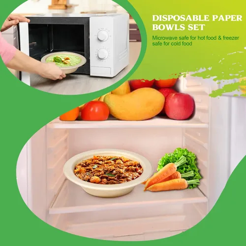 Vista 5 de greensight Cuencos de papel pequeños desechables de 12 onzas, paquete de 50 cuencos compostables, cuencos biodegradables ecológicos hechos de caña
