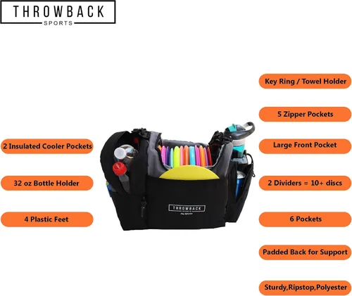 Vista 6 de The Throwback Sack – Bolsa para discos de Frisbee y golf con refrigeración y acolchado extra, correa cómoda – Para 12-15 discos y 6 bebidas frías.