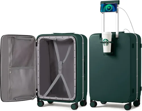 Vista 31 de mixi Equipaje PC Hardside Rolling maleta con rueda giratoria, cerradura TSA, soporte para teléfono y vaso, Verde aguacate