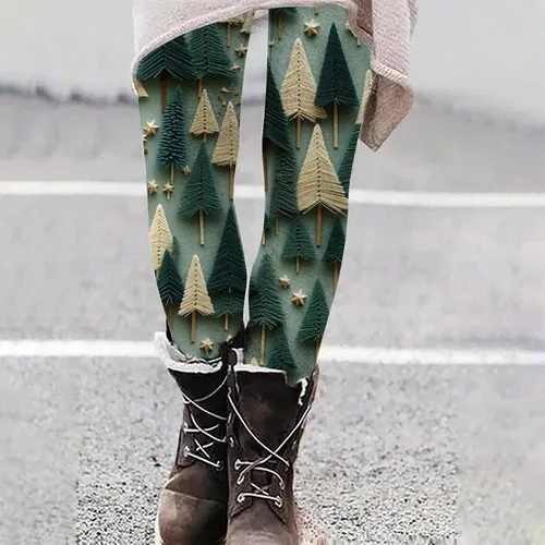Vista 2 de Leggings Estampado navideño en 3D Pantalones Tig Cintura alta Pantalones Largos chándal Pantalones entrenamiento
