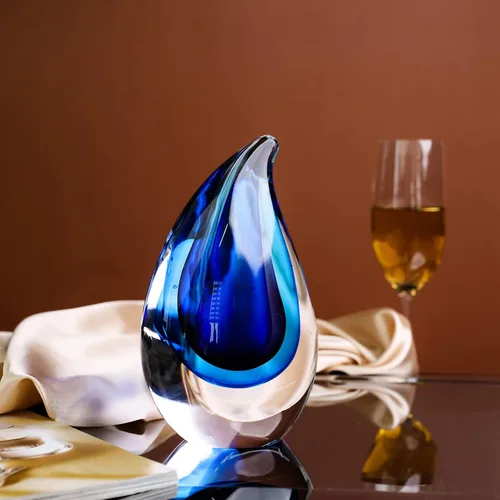 Vista 6 de Yao Yuan Escultura Decorativa de Cristal Soplado a Mano Estilo Murano Estatua y Figurilla - Regalo Maravilloso, Azul