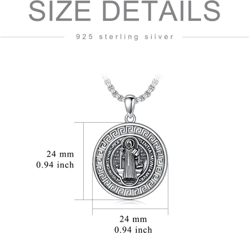 Vista 6 de PROESS Collar de plata de ley de San MiguelSan Benito, San Antonio, San Judas, Medalla religiosa, joyería de regalo para mujeres y hombres