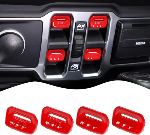 Vista 9 de JeCar 4 piezas para Jeep Wrangler Cubierta de botón del interruptor de ventana de la moldura interior negra para Jeep Wrangler JL JLU Gladiator JT