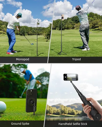 Vista 5 de Monopod y trípode para selfie stick para grabar golf swing ayuda de entrenamiento, palo de película de golf magnética ajustable de aluminio