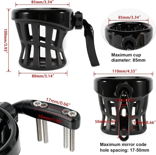 Vista 2 de PSLER - Soporte para vaso de bebida para motocicleta, soporte para Touring Goldwing negro