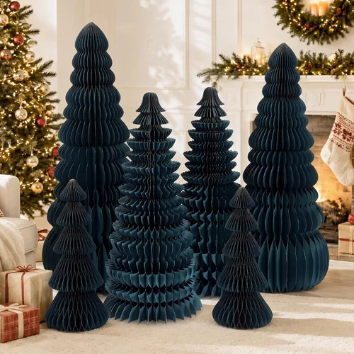 Vista 11 de 3 piezas de árbol de Navidad grande de panal, clásico, beige, verde, marrón