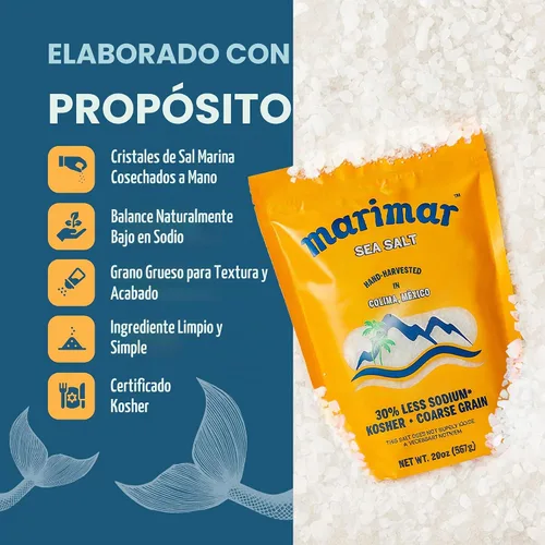Vista 7 de Marimar Sal marina, naturalmente baja en sodio, grano grueso, Kosher, 20 onzas