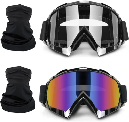Vista 8 de Paquete de 2 gafas para motocicleta, ATV Dirt Bike Motocross, accesorios de equitación para hombres y mujeres, gafas de esquí con cuello