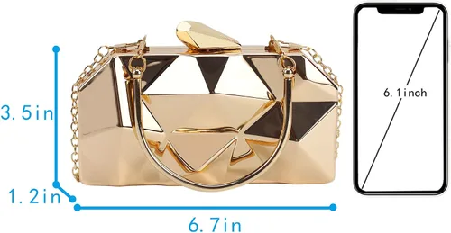 Vista 5 de Van Caro - Bolso de mano de metal para mujer, diseño geométrico, con cadena de diamantes