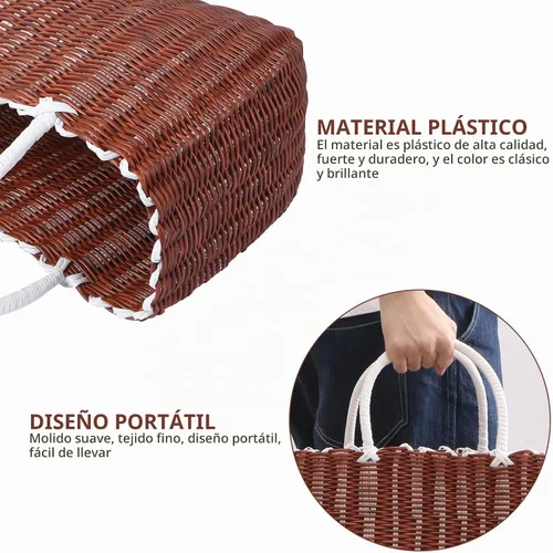 Vista 4 de Cabilock Cesta de plástico para mujer, bolsa de playa para mujer, 1 unidad, organizador de tejido, bolsa de compras, compras para comestibles Kahki